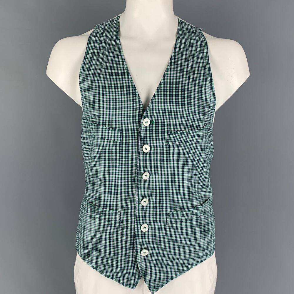 DSQUARED2 Size 44 Green Navy White Plaid Cotton Buttoned Vest